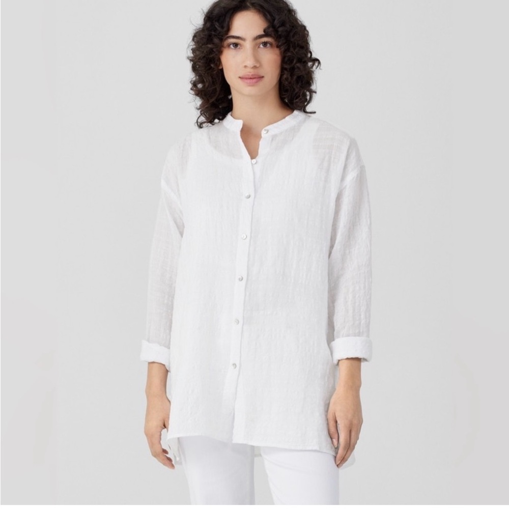 Eileen Fisher linen blend. White Button-Front Tunic Top - Women